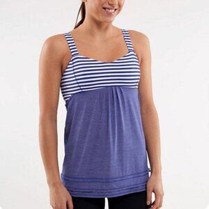 Lululemon Run Back on Track Pigment Blue Stripe Heathered Tank Top No Bra Pads 4